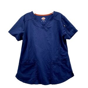 Dickies Scrub Top Women Medium Blue V-Neck Medical Uniform Workwear Professional